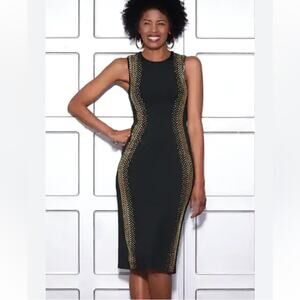 NWT ASHRO Black & Gold Studded Sheath Dress